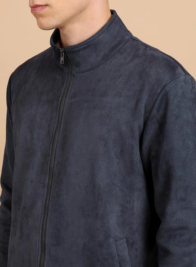 HIGHLANDER Suede Look Mock Collar Bomber Jacket - Image 2