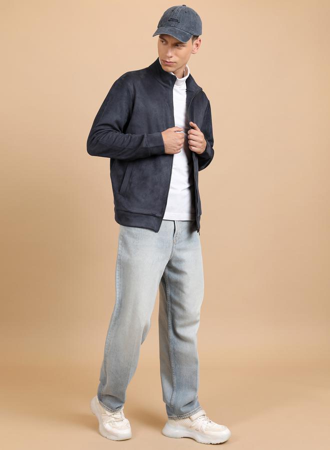 HIGHLANDER Suede Look Mock Collar Bomber Jacket - Image 4