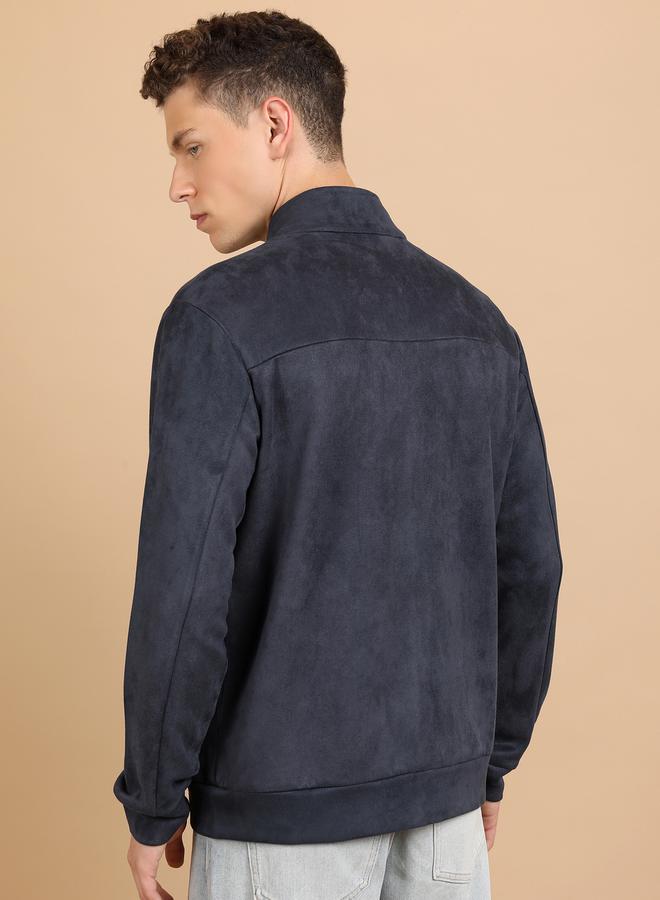 HIGHLANDER Suede Look Mock Collar Bomber Jacket - Image 3