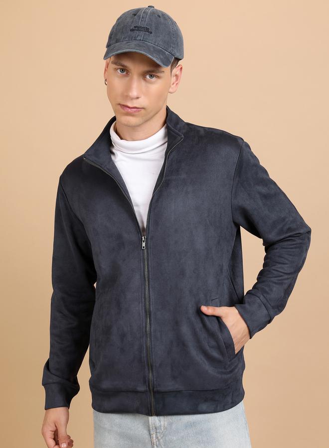 HIGHLANDER Suede Look Mock Collar Bomber Jacket - Image 1