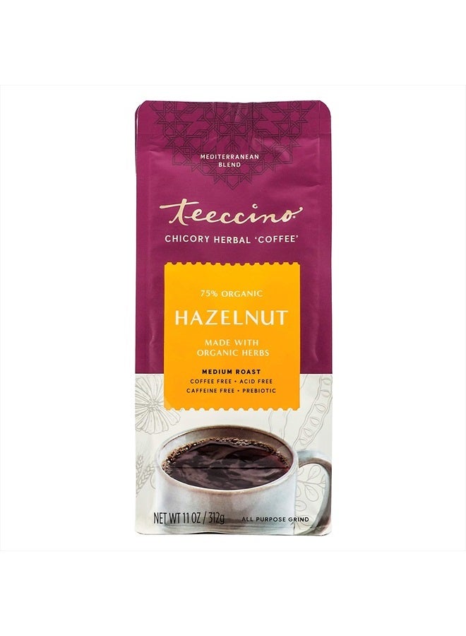 teeccino Hazelnut Chicory Coffee Alternative - Ground Herbal Coffee That's Prebiotic, Caffeine Free & Acid Free, Medium Roast, 11 Ounce - Image 1