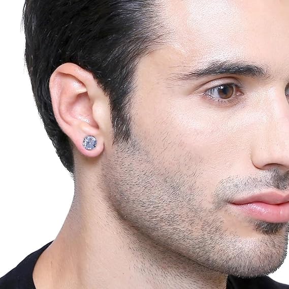 KalamkariX 4 Pairs Magnetic Earrings for Men, Non-Piercing Silver Stud Earrings Set, Round and Square CZ Design, Fashion Accessories for Work, Party, Travel - Image 4
