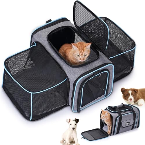SweetBin 2 Sides Travel Expandable Pet Carrier Bag (Large), Airline Approved Soft-Sided Cat Carrier with Pad & Pocket & Removable Shoulder Strap - 18"x11"x11" Dog Airplane Carrier - Image 1