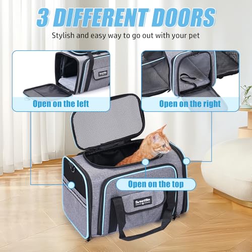 SweetBin 2 Sides Travel Expandable Pet Carrier Bag (Large), Airline Approved Soft-Sided Cat Carrier with Pad & Pocket & Removable Shoulder Strap - 18"x11"x11" Dog Airplane Carrier - Image 2