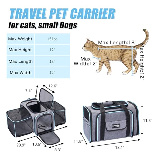 SweetBin 2 Sides Travel Expandable Pet Carrier Bag (Large), Airline Approved Soft-Sided Cat Carrier with Pad & Pocket & Removable Shoulder Strap - 18"x11"x11" Dog Airplane Carrier - Image 3