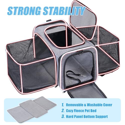 SweetBin 2 Sides Travel Expandable Pet Carrier Bag (Large), Airline Approved Soft-Sided Cat Carrier with Pad & Pocket & Removable Shoulder Strap - 18"x11"x11" Dog Airplane Carrier - Image 4