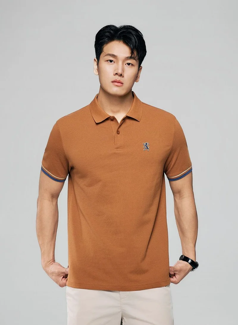 Giordano Men’s Cotton Slim Performance Polo with Small Lion Embroidery
