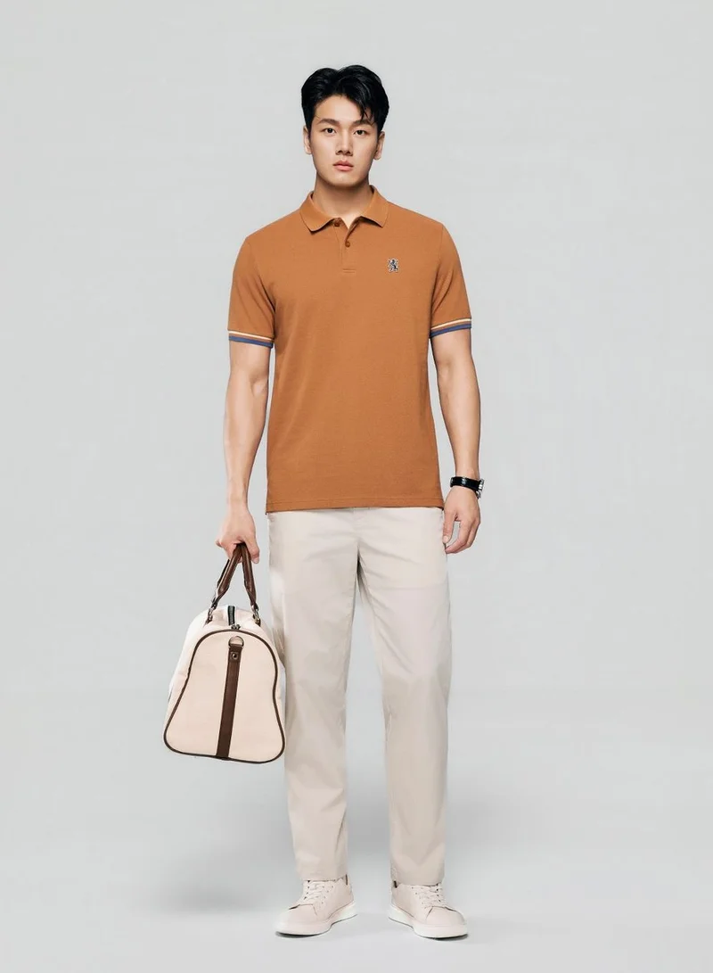 Giordano Men’s Cotton Slim Performance Polo with Small Lion Embroidery