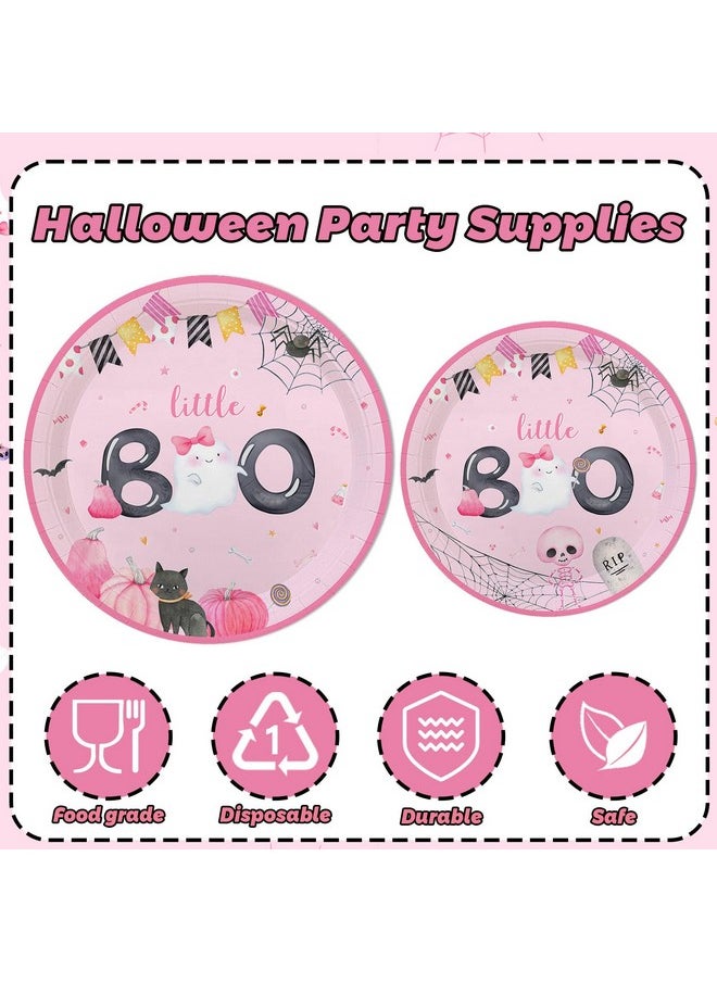 MEHOFOND Little Boo Baby Shower Decorations For Girl, Halloween Tableware Set 194Pcs, Halloween Plates And Napkins For Baby Shower, Little Boo Birthday Banner, Halloween Party Supplies , Serves 24  - Image 3