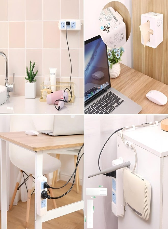 YOMITH Self-Adhesive Punch-Free Socket Holder, Wall Mount Plug-in Power Strip Fixer, Extension Power Board Holder for Home & Office (Pack of 2, White) - Image 2
