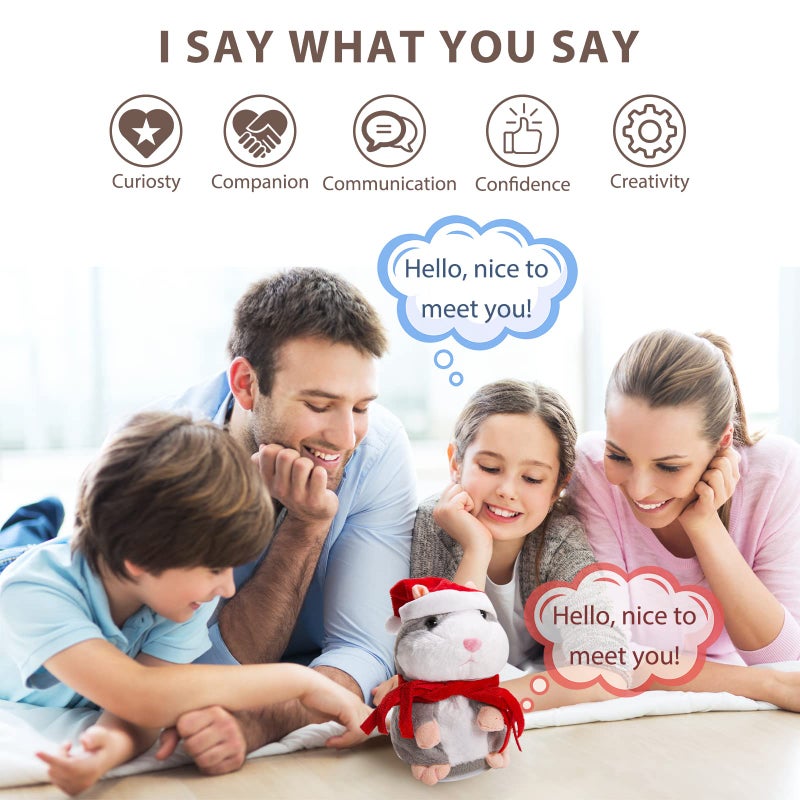 Eocolz Talking Hamster Repeats What You Say Mimicry Pet Plush Buddy Electronic Mouse Interactive Toy Funny Kids Stuffed Toys Children Early Learning for Girl and Boy Gift (Gray) - Image 5