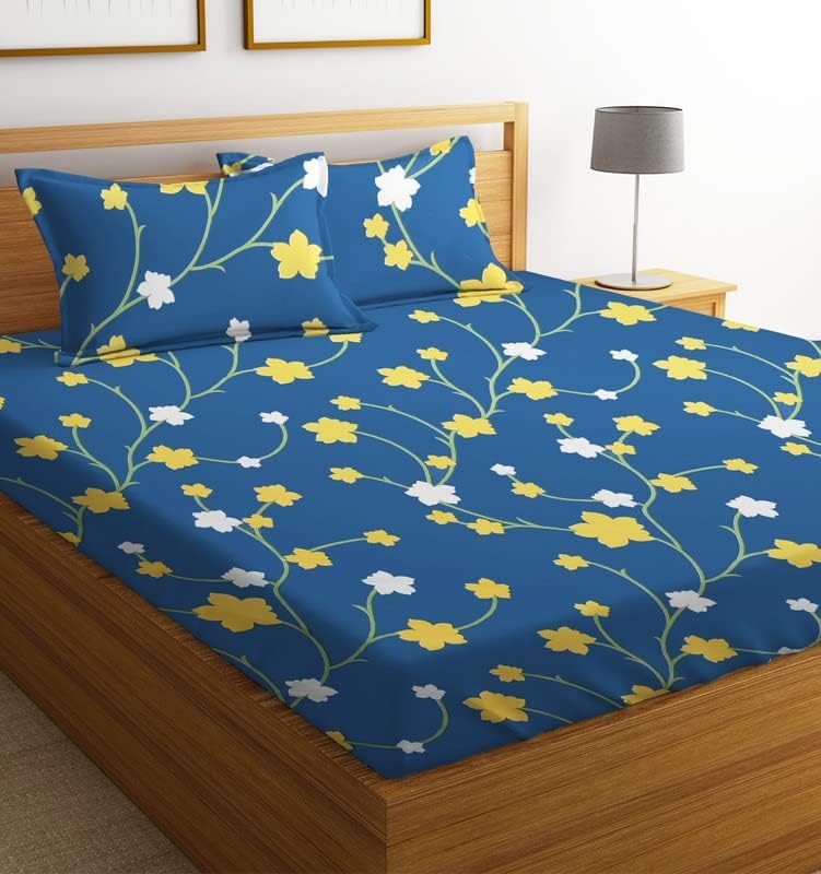 BSB HOME Prime Collections 160tc Pure Microfiber Glace Cotton Breathable Supersoft Wrinkelfree Double Bedsheet with 2 King Size Pillow Covers-Yellow and White - Image 5