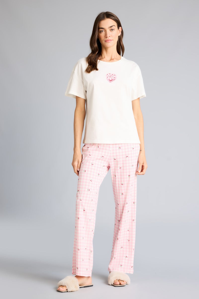 ديفاكتو طقم بيجاما قصة عادية نص كم - قطعتين - Image 1