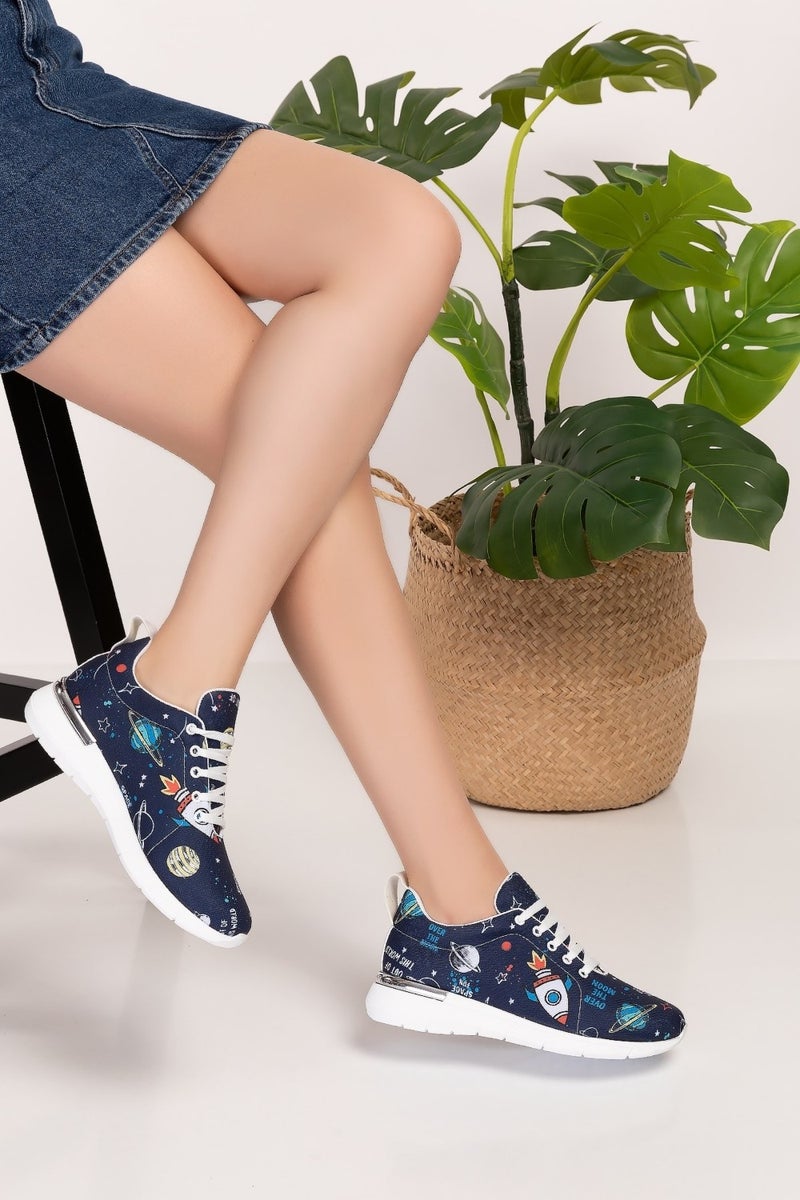 Nur Ortopedi Nur Navy Blue Planet Patterned Cloth Sports Shoes10  - Image 2