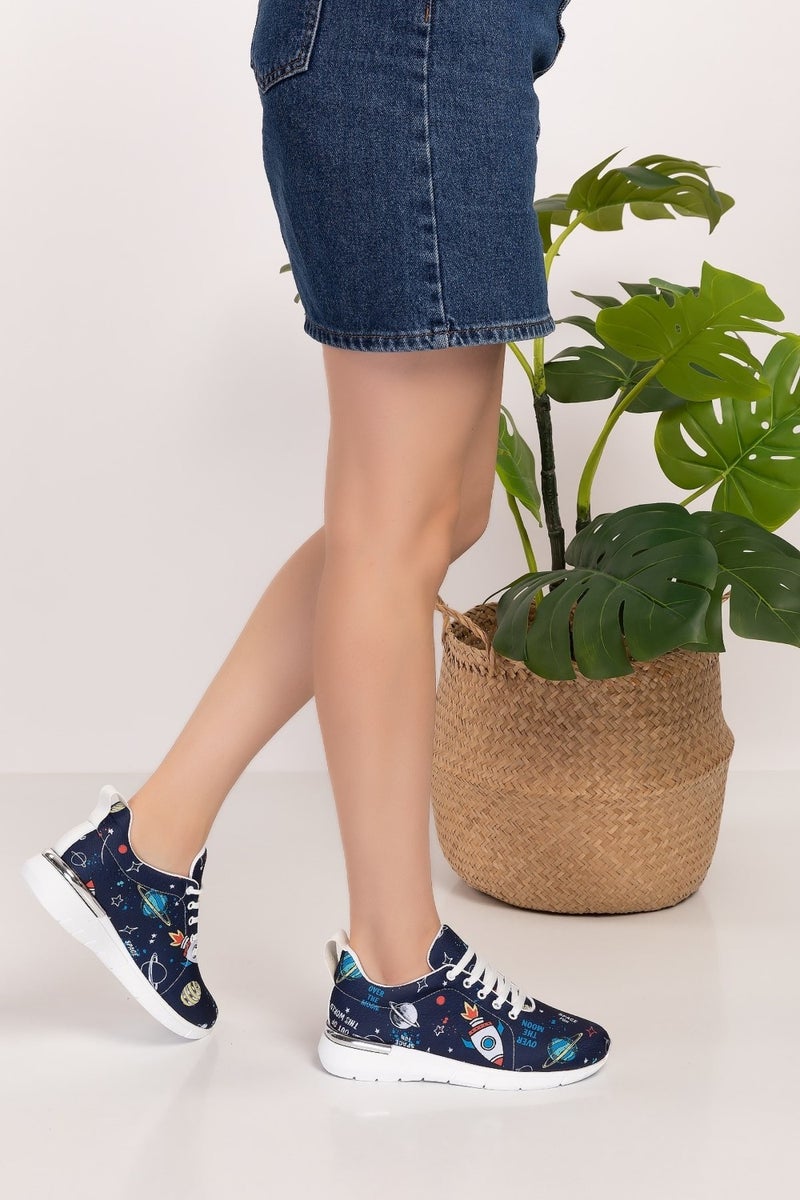 Nur Ortopedi Nur Navy Blue Planet Patterned Cloth Sports Shoes10  - Image 3