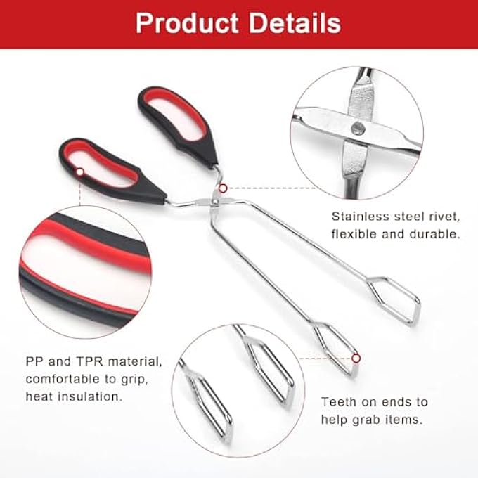 SWIUKPHE مجموعة من 3 ملقط طعام من الفولاذ المقاوم للصدأ للطهي والشواء وملقط لتقليب الطعام، أداة 91113 بوصة - Image 3