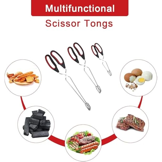 SWIUKPHE مجموعة من 3 ملقط طعام من الفولاذ المقاوم للصدأ للطهي والشواء وملقط لتقليب الطعام، أداة 91113 بوصة - Image 4