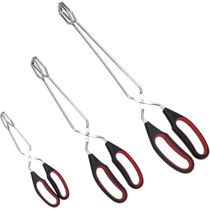 SWIUKPHE مجموعة من 3 ملقط طعام من الفولاذ المقاوم للصدأ للطهي والشواء وملقط لتقليب الطعام، أداة 91113 بوصة - Image 1