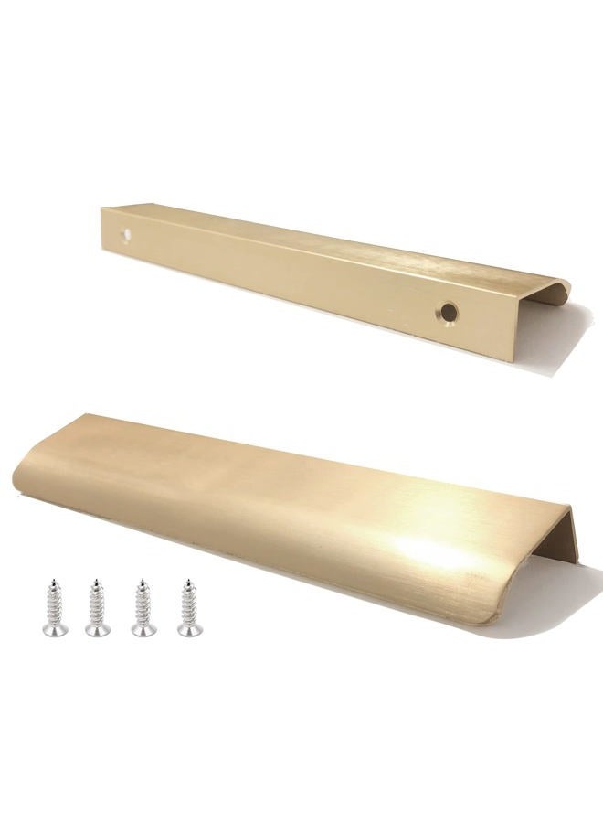JOOJA 10 Pack Modern Style Finger Edge Pull Furniture DrawerHandles Hidden Cabinet Kitchen Drawer Handles Knobs, Brass, 150mm - Image 1