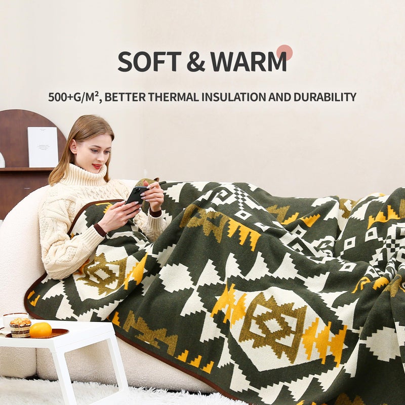 ACUSHLA Merino Wool Camp Blanket - Warm Thick Washable Large Outdoor Camping Sleeping Throw Blanket All Weather Aztec Style 63''X79'' - Image 4