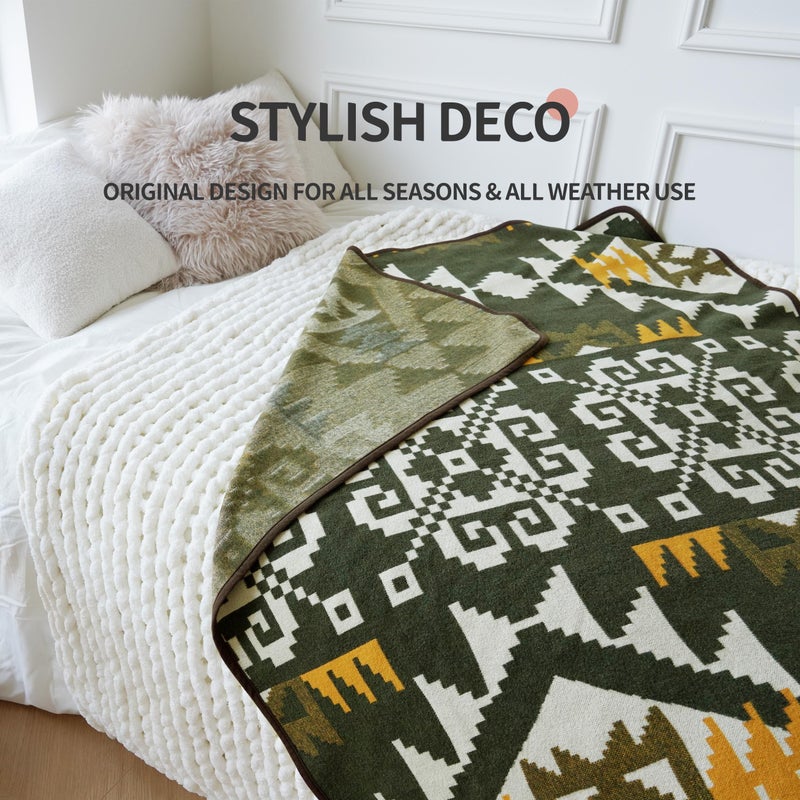 ACUSHLA Merino Wool Camp Blanket - Warm Thick Washable Large Outdoor Camping Sleeping Throw Blanket All Weather Aztec Style 63''X79'' - Image 3