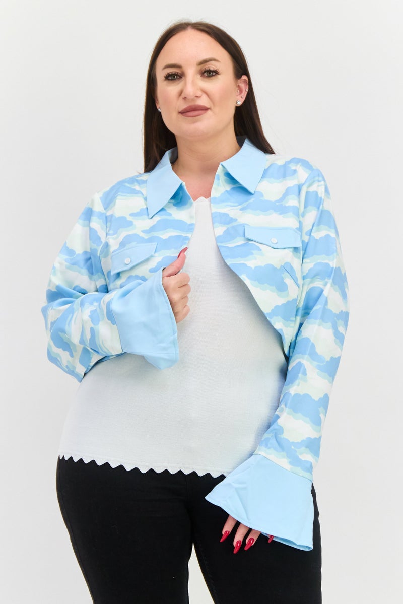 Labelrail x Olivia Alice Women Spread Collar Allover Print Crop Top, Multicolor - Image 1