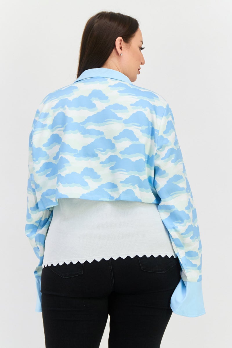 Labelrail x Olivia Alice Women Spread Collar Allover Print Crop Top, Multicolor - Image 3