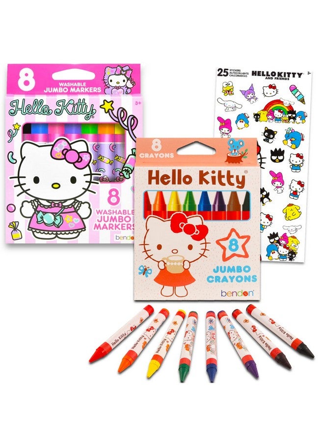 Hello Kitty Art Set - 8 Markers & 8 Jumbo Crayons for Girls - Coloring, Crafts, Drawing & More - Officially Licensed Hello Kitty School Supplies - Image 1