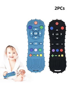 joybuy 2 PCs Baby Teether Toy, Remote Teether for Baby, Soft Chew Toys with TV Remote Control Shape for Toddler Teething Relief and Soothe Sore Gum Infant Teether for 6-12 Months (Blue+ Black)  - Image 1