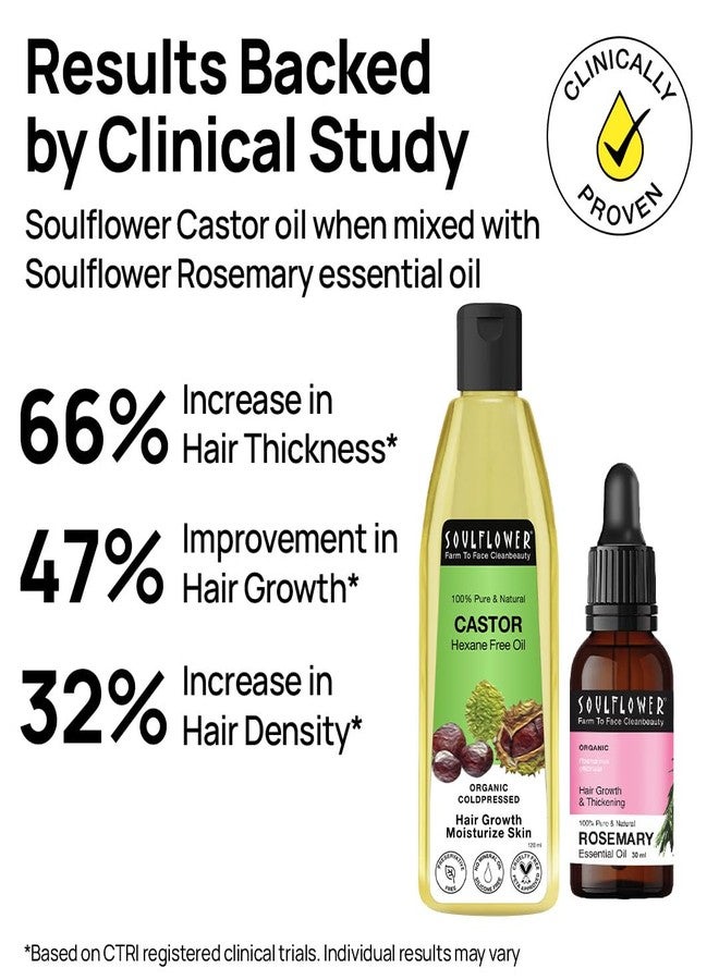 Soulflower Castor Oil for Hair & Skin, Clinically Proven Hair Oil for Hair Growth, Anti Hair Fall, Skin Hydration & Split End Repair | 100% Pure, Ecocert Organic Certified, Natural, 120ml - Image 2