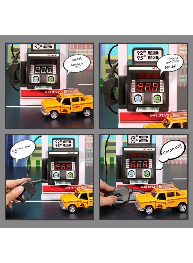 Children Play House Simulation Gas Station Model Alloy Car Credit Card Tanker With Music Boy Girl Toy Gift-Color:Gas Station + Alloy Pickup Police Car-Specifications:Standard 【Configuration】】 - Image 5