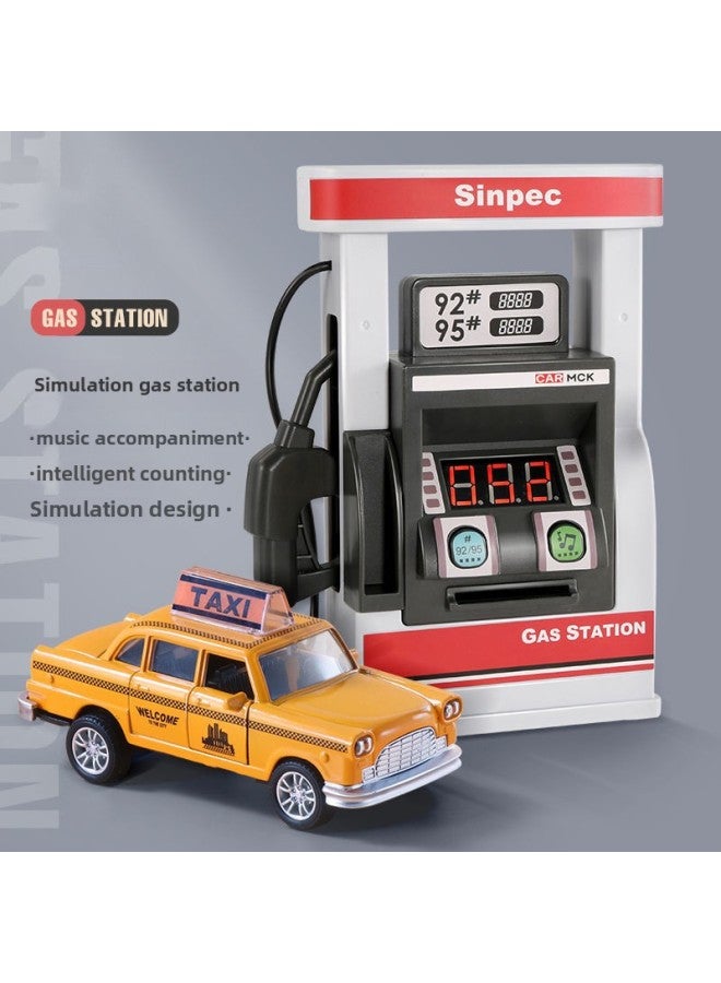 Children Play House Simulation Gas Station Model Alloy Car Credit Card Tanker With Music Boy Girl Toy Gift-Color:Gas Station + Alloy Pickup Police Car-Specifications:Standard 【Configuration】】 - Image 2