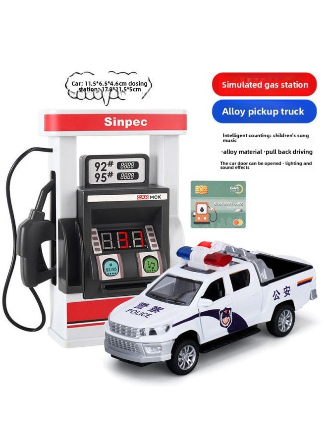 Children Play House Simulation Gas Station Model Alloy Car Credit Card Tanker With Music Boy Girl Toy Gift-Color:Gas Station + Alloy Pickup Police Car-Specifications:Standard 【Configuration】】 - Image 1