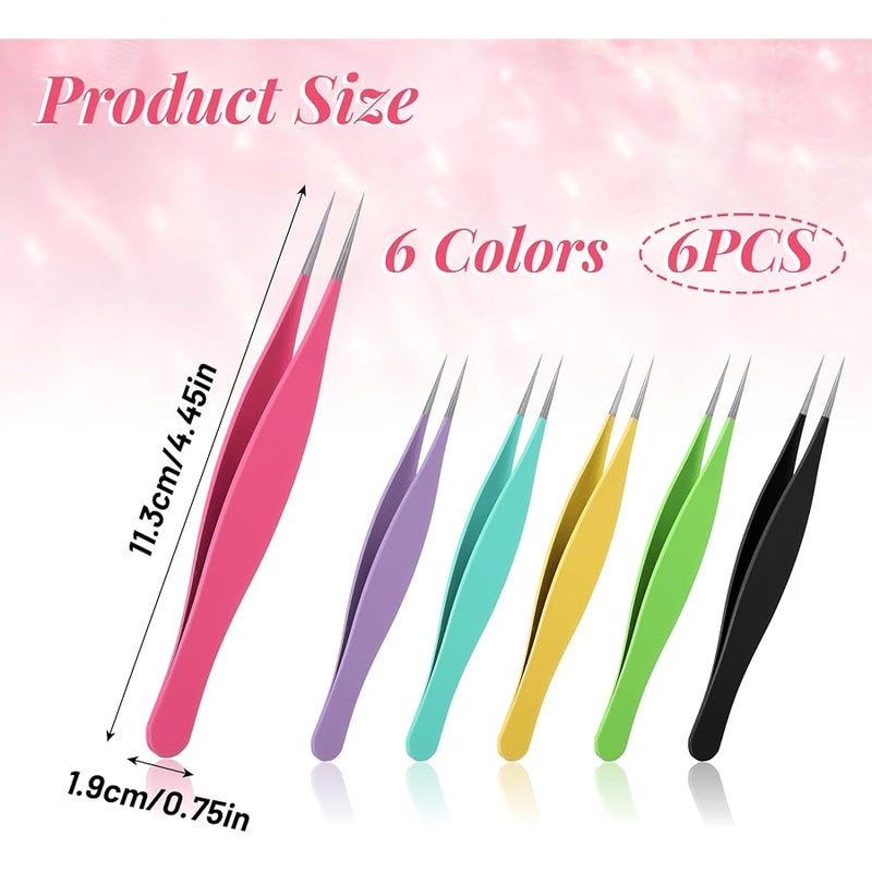 6 Pcs Pointy Tweezers Pointed Tweezers Needle Nose Precision Fine Point Tweezer Pointed Tip Stainless Steel Ingrown Hair Tweezer For Nose Face Hair Eyebrow Blackhead Remover Women - Image 2