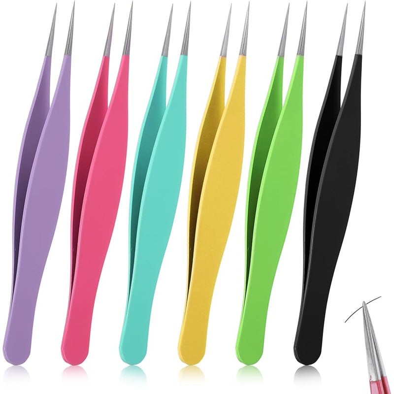 6 Pcs Pointy Tweezers Pointed Tweezers Needle Nose Precision Fine Point Tweezer Pointed Tip Stainless Steel Ingrown Hair Tweezer For Nose Face Hair Eyebrow Blackhead Remover Women - Image 1