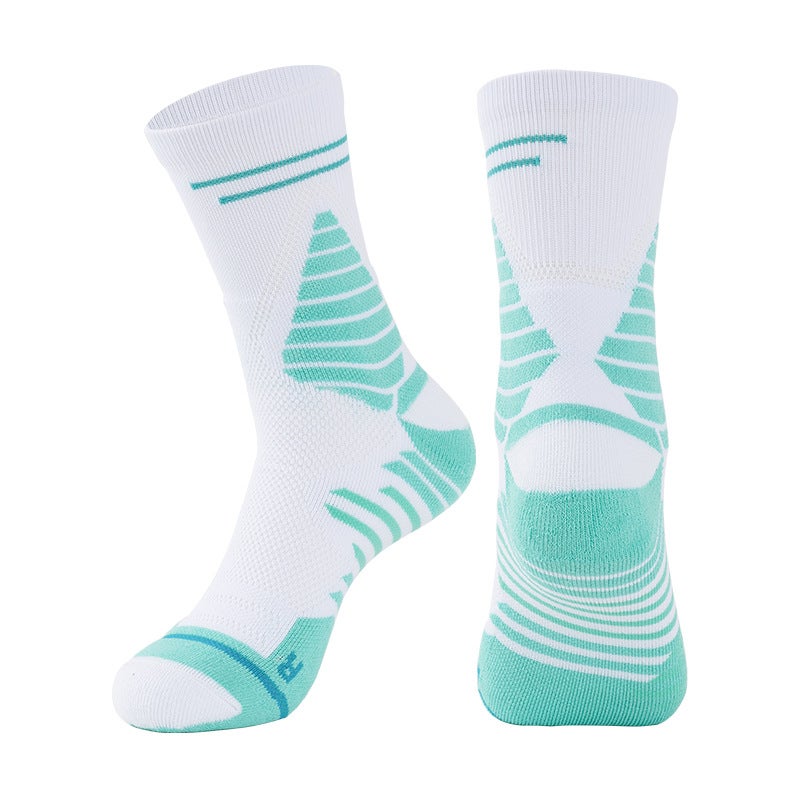 Generic Amazon Basketball Socks Thickened Towel Bottom Sports Socks High-top Players Edition Mid-length Socks Mens Elite Running Socks for Children Cyan