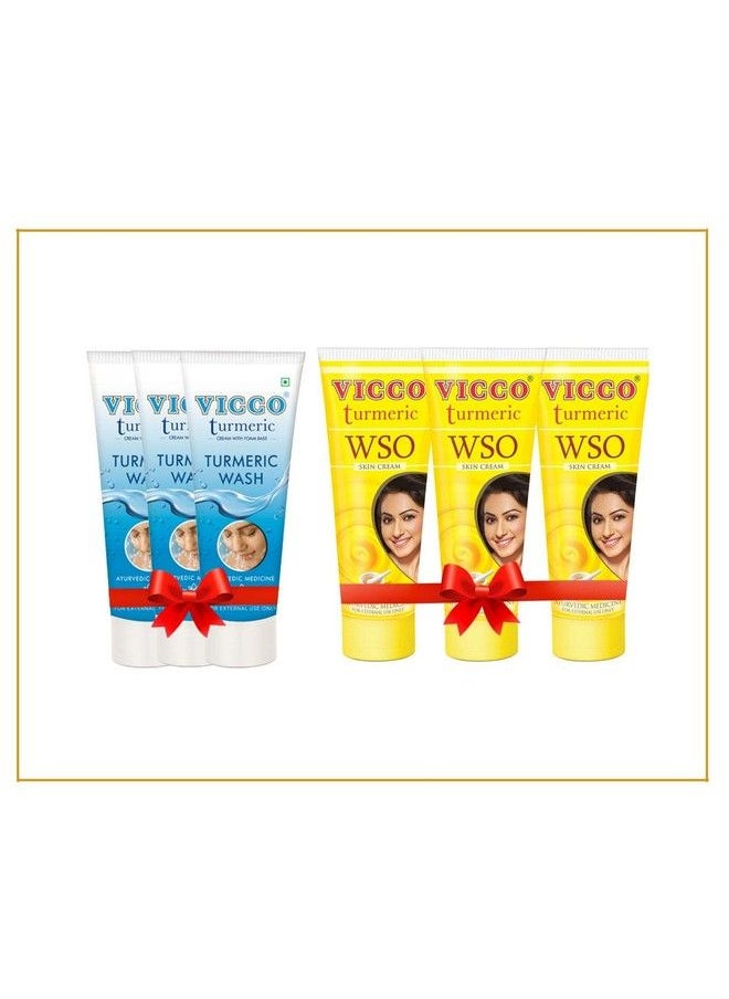 VICCO Turmeric No Pimples Pack Of 3 Turmeric Cream With Foam Base(70Gm) Turmeric Wso Cream(60Gm)  - Image 1