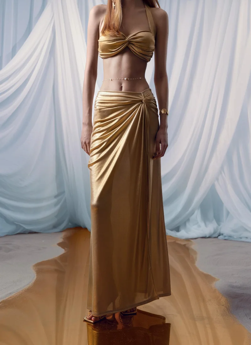 Lichi Jersey maxi skirt with metallic finish