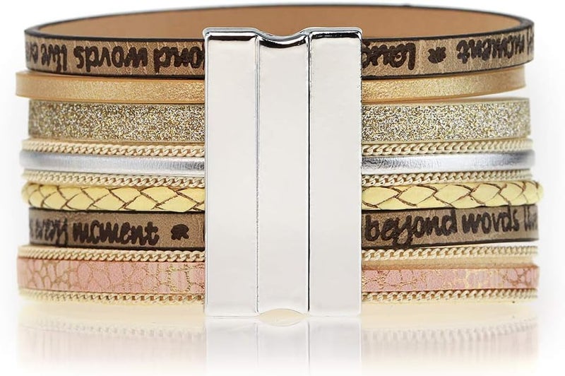 Suyi Women Wrap Bracelet Multilayered Leather Braided Bangle Wrist Cuff Bangles with Magnetic Buckle - Image 3