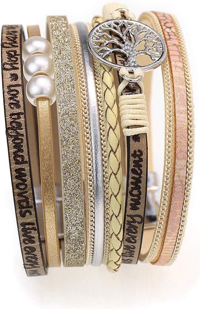 Suyi Women Wrap Bracelet Multilayered Leather Braided Bangle Wrist Cuff Bangles with Magnetic Buckle - Image 4