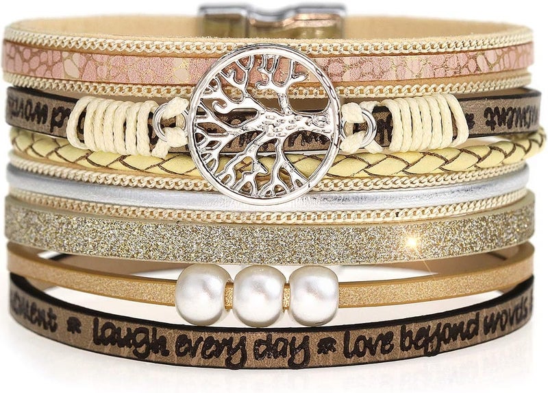 Suyi Women Wrap Bracelet Multilayered Leather Braided Bangle Wrist Cuff Bangles with Magnetic Buckle - Image 1