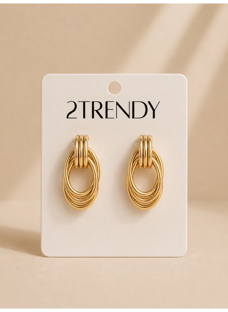 Gold-Tone Layered Oval Drop Earrings for Women