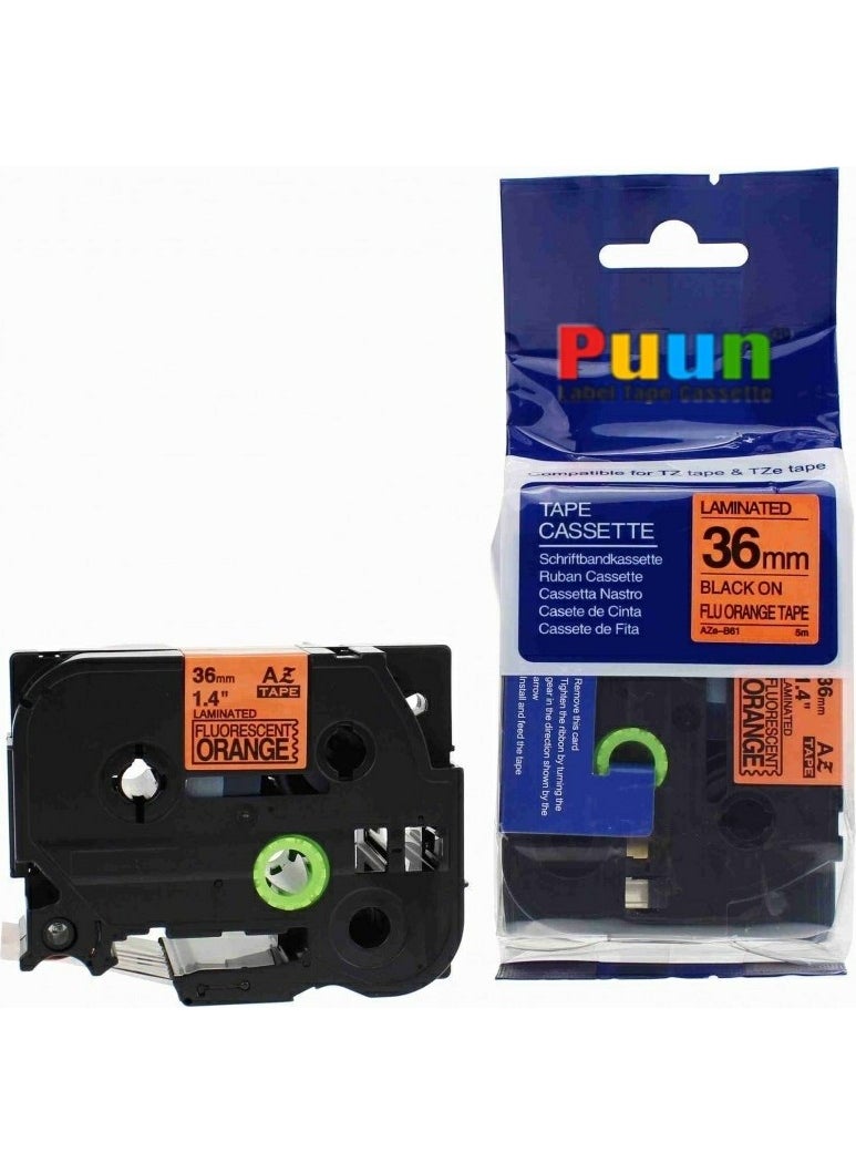 Puun Brother P-Touch TZE-B61 36MM x 8m Highlighter Orange Black on Orange Label Label Strip 