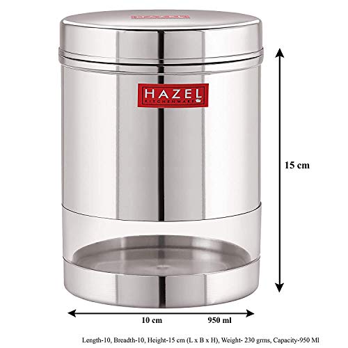 HAZEL Stainless Steel Transparent Wide Mouth See Through Container, Silver, Set of 2, 950 ML - Image 2