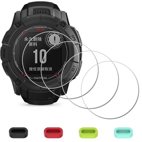 iDaPro [4Pcs Screen Protector for Garmin Instinct 2X Solar Tactical(Not for Instinct 2/2s/3/E)+[4Pcs] Silicone Anti-dust Plugs,Tempered Glass,9H Hardness,Anti-Scratch,Anti-Bubble,Easy Installation. - Image 1