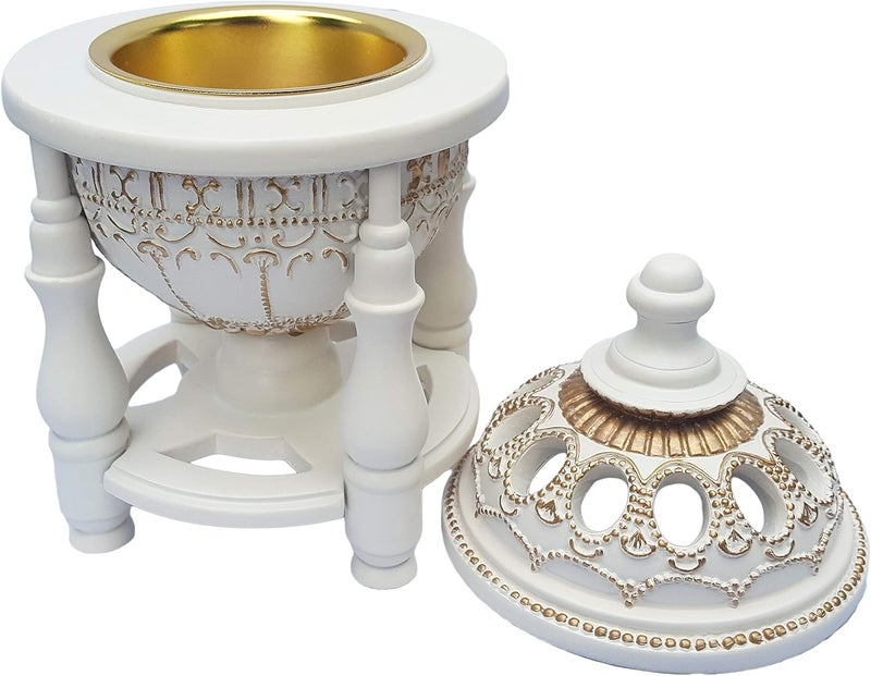 AM (Off-white) - Charcoal Incense Burner - Bakhoor Burner, Oud Frankincense Resin Burner - for Office & Home Decor - Lavish 4 Pillar White - Image 3