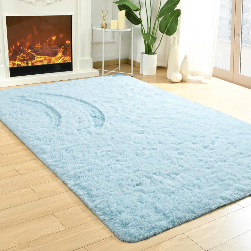 Merelax Soft Modern Indoor Shaggy Area Rug for Bedroom Livingroom Dorm Kids Room Home Decorative NonSlip Plush Fluffy Furry Fur Rugs Comfy Nursery Accent Floor Carpet 5x8 Feet Baby Blue