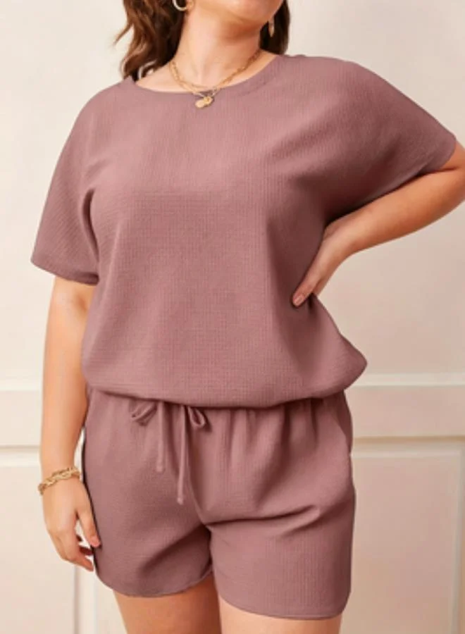 تايك تو Plus Size Pink Waffle Knit T-Shirt and Short Pyjama Set