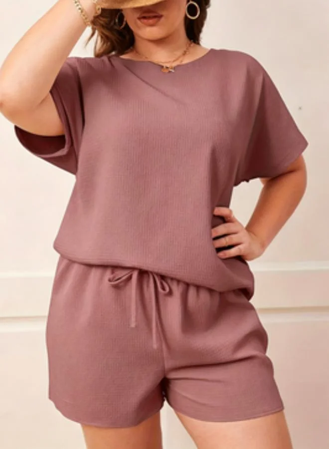 تايك تو Plus Size Pink Waffle Knit T-Shirt and Short Pyjama Set