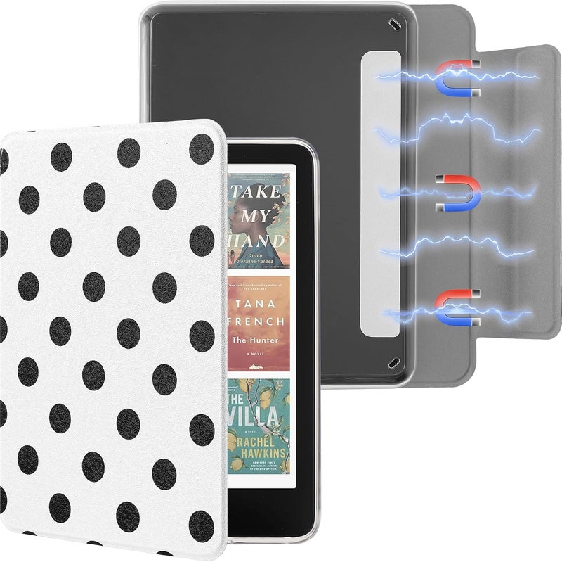 SESENSE Detachable Magnetic Case for 7'' Kindle Paperwhite 12th Gen 2024 and Kindle Colorsoft Signature Edition, Slim PU Shell Cover Case with Auto Wake/Sleep, Black Polka Dots - Image 1